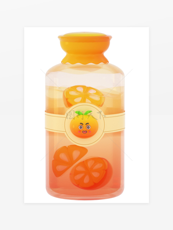 3D立體卡通水果飲料玻璃瓶橙汁