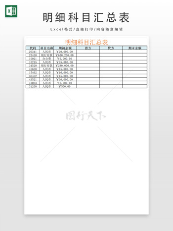 明細(xì)科目匯總表