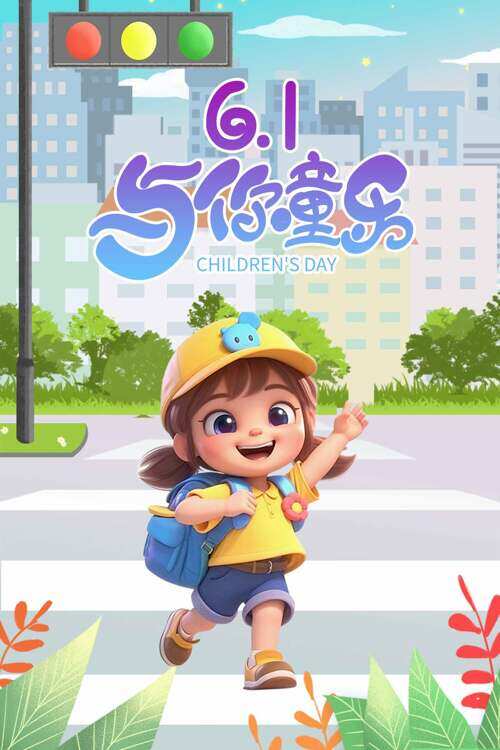 61與你童樂卡通立體人物插畫兒童節(jié)海報