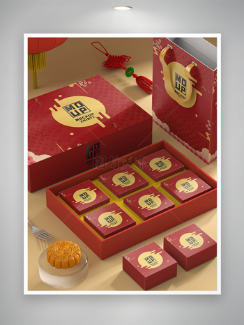 中秋节红色喜庆月饼礼盒包装
