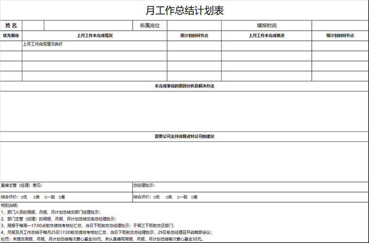 月工作计划总结表