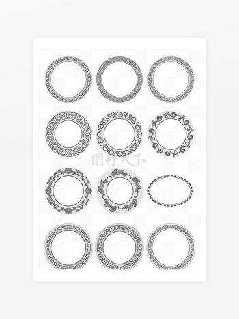 黑白圆形传统镂空花纹边框