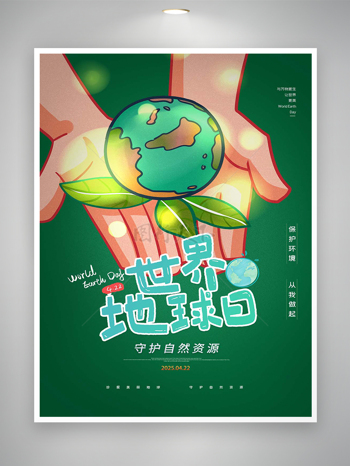 绿色清新创意手绘风世界地球日宣传海报