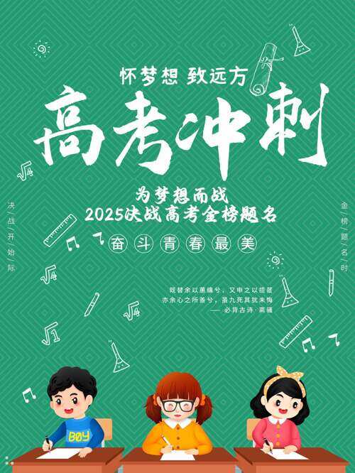 创意卡通人物插画高考冲刺绿色背景海报