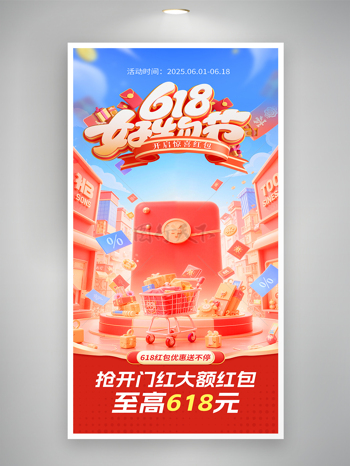 618好物节年中狂欢开门红活动电商海报