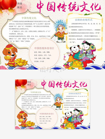 中国传统文化年画娃娃京剧人物插画手抄报