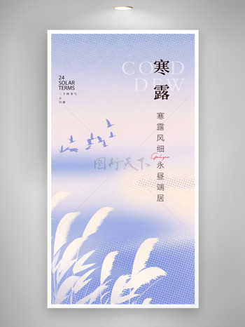 紫色渐变芦苇剪影白露节气海报
